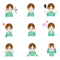 Illustration set of young women of various gestures.