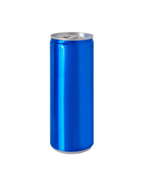 Aluminum blue color soft drink soda can isolated on white background with clipping path