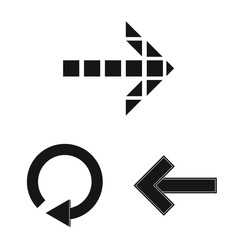 Vector illustration of element and arrow icon. Set of element and direction stock symbol for web.