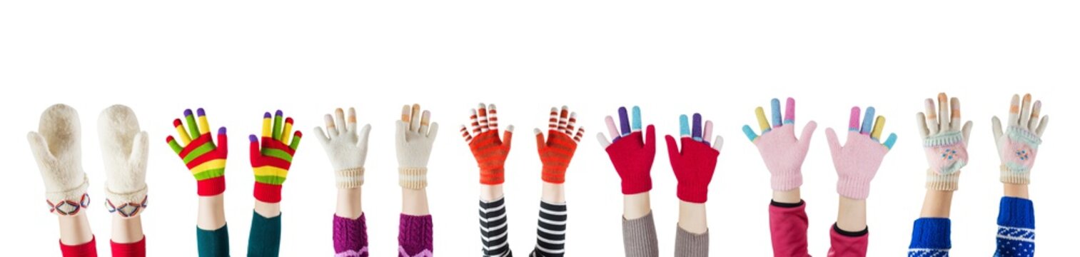 a winter mittens and gloves isolated on white background