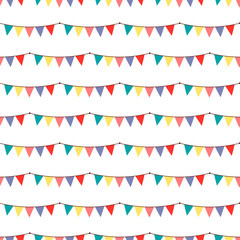 Birthday party vector celebratory seamless pattern with garlands balloons holiday confetti hearts surprise carnival background decoration.