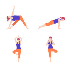 Vector illustration of woman doing yoga pose, set can use for poster design, banner. The concept of Healthy lifestyle. icon for yoga center.