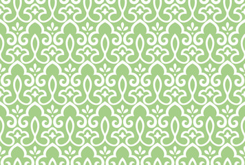 Fototapeta premium Floral pattern. Vintage wallpaper in the Baroque style. Seamless vector background. White and green ornament for fabric, wallpaper, packaging. Ornate Damask flower ornament