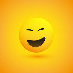 Laughing Emoji - Simple Shiny Happy Emoticon on Yellow Background - Vector Design 