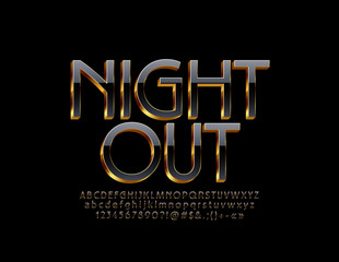 Vector stylish Logo Night out. Elegant Alphabet Letters, Numbers and Symbols. Luxury 3D Font.