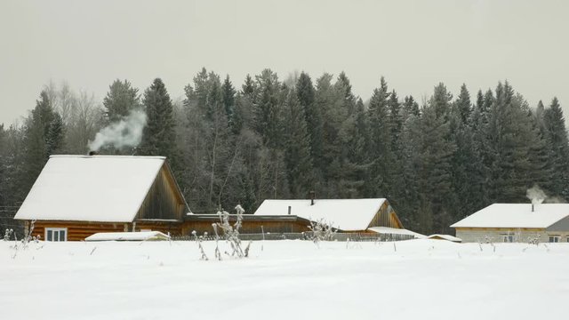 Human vital activity. Mastering the wild lands. Simple winter home