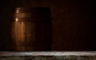 background of barrel and worn old table of wood