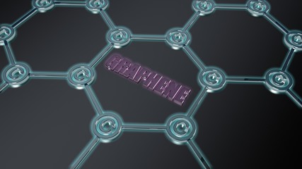 3D illustration of a graphene film, the formula of the nanostructures, atoms and symbols of carbon. Futuristic 3D background, scientific idea over the material. 3D rendering