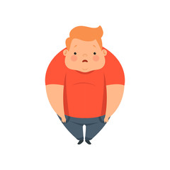 Overweight boy, cute chubby child cartoon character vector Illustration on a white background