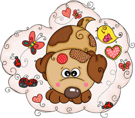 Fototapeta premium Spring illustration of brown dog