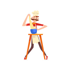 Chef preparing dough for bakery, pizza maker character, stage of preparing Italian pizza vector Illustration