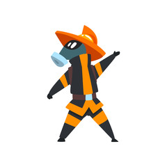 Obraz premium Strażak w masce ochronnej, charakter strażaka w jednolite wektor ilustracja na białym tle