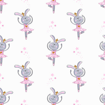 cute rabbit ballerina seamless pattern