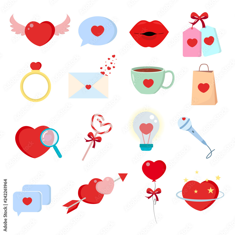 Poster valentines day icons set on white background for graphic and web design, modern simple vector sign. 