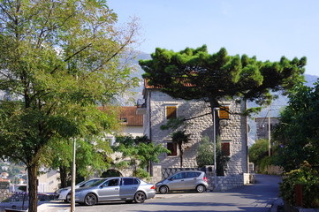 Landscape of a small resort town on the coast of the Mediterranean Sea in Montenegro