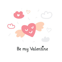 Valentines day illustration with flying heart 