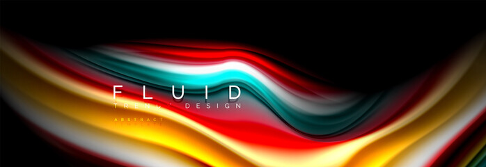 Abstract liquid colorful banner. Trendy wavy dynamic design. Fluid color shapes.