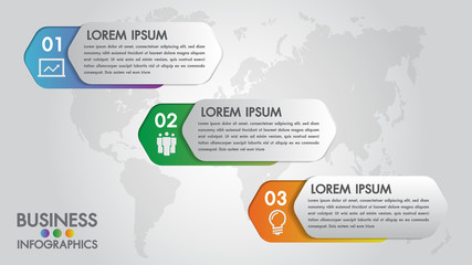 Infographics modern template for business with 3 steps, icons for 3 options.Can be used for workflow layout, diagram, website, corporate report.Vector 3d element.