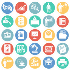 Business icons set on color circles background for graphic and web design, Modern simple vector sign. Internet concept. Trendy symbol for website design web button or mobile app