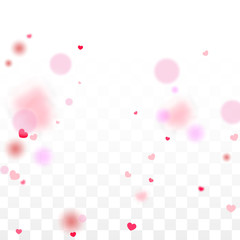 Hearts Confetti Falling Background. St. Valentine's Day pattern. Romantic Scattered Hearts Design Element. Love. Sweet Moment. Gift. Cute Element of Design for Sales or Celebration.