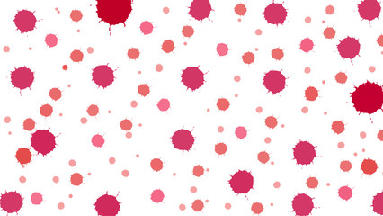 Red , pink and orange drops spread on a white background.Red,pink and orange polka dots on a white background. Illustration for artwork.