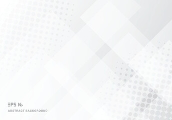 Abstract technology squares overlapping with halftone white background.
