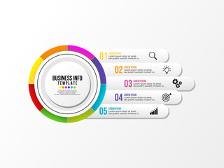 Business Infographics Element Vector Design Template. Data Visualization Timeline with circles, steps, number options most useful can be used for workflow layout, presentation, diagram, annual reports