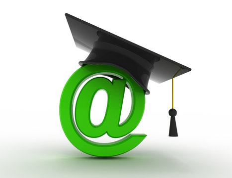 3d e-learning concept. graduation hat