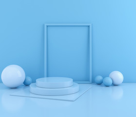 Minimalist design with empty space or mockup for podium, abstract blue color geometric shape background, 3d rendering