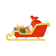 Christmas santa sleight with presents winter gift holiday present traditional vector illustration.