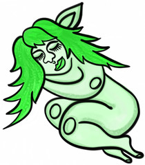 Troll girl slumbers, putting his hand under his head