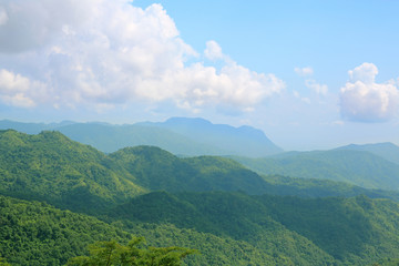 Fototapeta premium Beautiful mountain landscape with mountain forest and blue sky in Thailand.