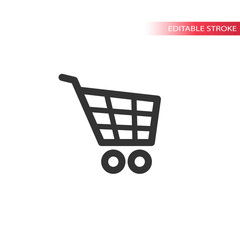 Shopping cart line vector icon. Shopping basket cart outline editable icon.