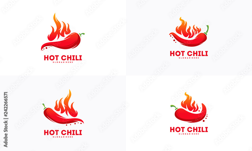 Wall mural set of red hot chili logo designs concept vector, spicy pepper logo designs template