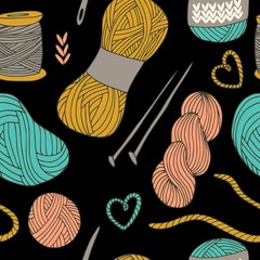 Knitting yarn balls seamless pattern in hand drawn style