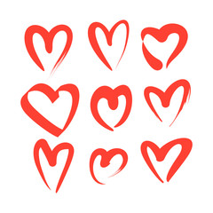 Set of red hand drawn heart. isolated on white background