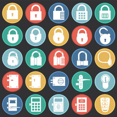 Lock icons set on color circles black background for graphic and web design, Modern simple vector sign. Internet concept. Trendy symbol for website design web button or mobile app