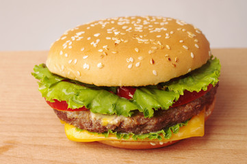 Hamburger with meat and lettuce