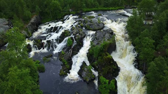 Top view of Shuoniyoki waterfall near Nikel, Russia
