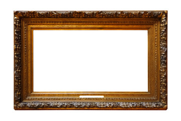 Picture gold wooden frame for design on white  background