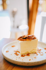 Japanese cheesecake on wooden table