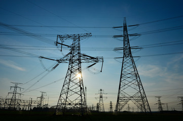 Fototapeta premium The power supply facilities of contour in the evening