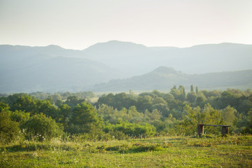 Obraz premium Lonely shop on a high hill above the village.