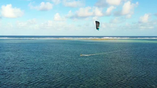 kite surf on a lagoon in aerial view, Philippines