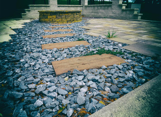 A stone path in the park, a blurred image