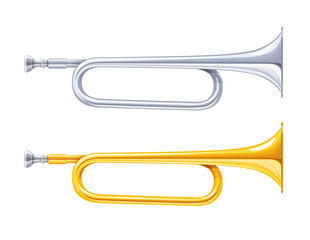 Gold and silver horn trumpet Musical instrument. Golden Royal © aleksangel