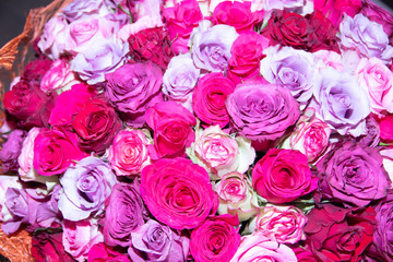 Bouquet of different roses. holiday gift to the woman. Natural flowers.