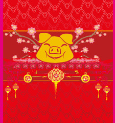 Chinese zodiac the year of Pig - card
