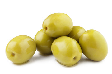 Ripe green olives, isolated on white background