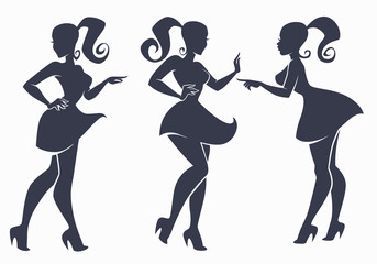 vector collection of fashion girls  silhouette in retro style